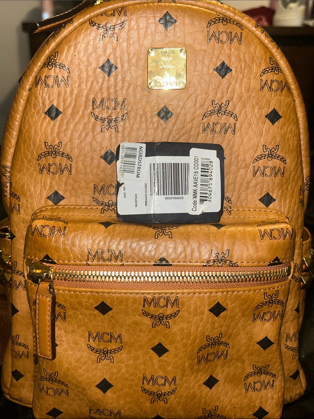 MCM Cognac Brown Visetos Monogram Mini Backpack